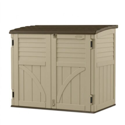Suncast 34 Cu Ft Horizontal Resin Storage Shed – Outdoor Storage Shed with Floor Included, Lockable, Weatherproof, Fits Small