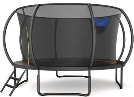 MERACH 14FT Pumpkin Outdoor Trampoline with Safety Enclosure Net, Basketball Hoop & Ladder, Heavy Duty Backyard Trampoline for Kids & Adults